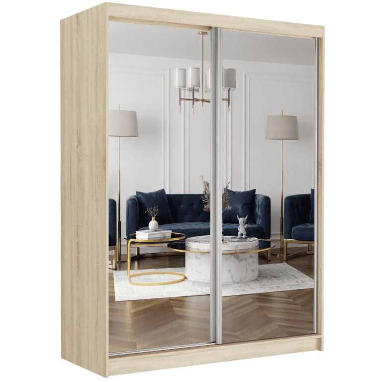 Szafa przesuwna Rivano II 150 cm sonoma z 2 lustrami 2-drzwi