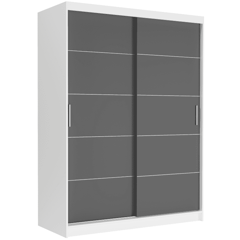 Szafa przesuwna Rivano IV 150 cm biała 2-drzwi antracyt drzwi srebrne szprosy