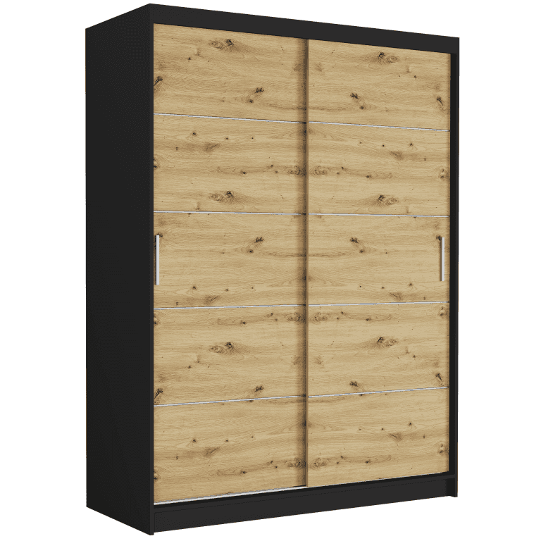 Szafa przesuwna Rivano IV 150 cm czarna 2-drzwi artisan srebrne szprosy