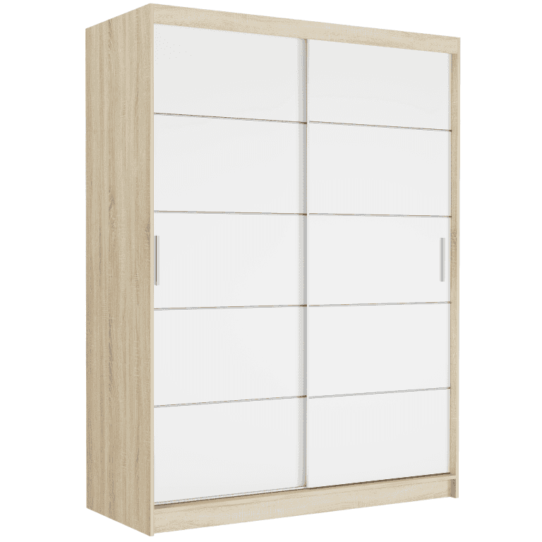 Szafa przesuwna Rivano IV 150 cm sonoma 2-drzwi białe srebrne szprosy