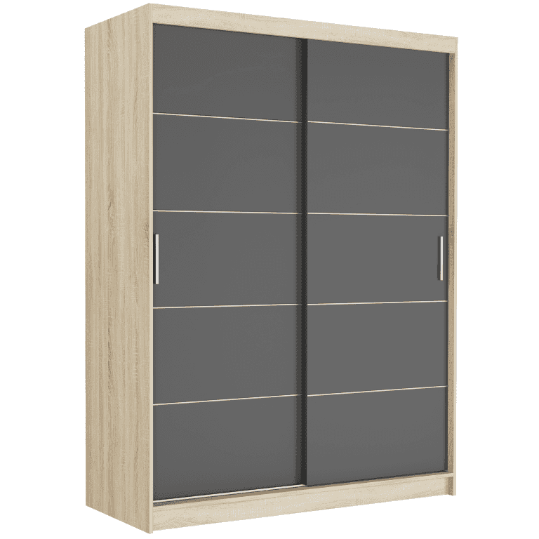 Szafa przesuwna Rivano IV 150 cm sonoma 2-drzwi antracyt srebrne szprosy