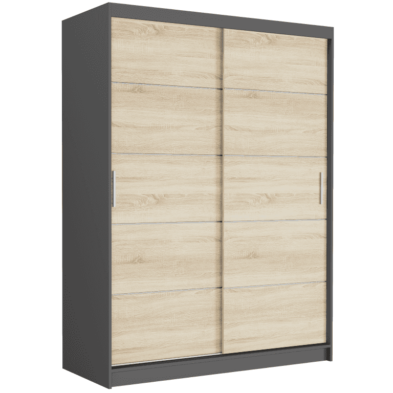 Szafa przesuwna Rivano IV 150 cm antracyt 2-drzwi sonoma srebrne szprosy