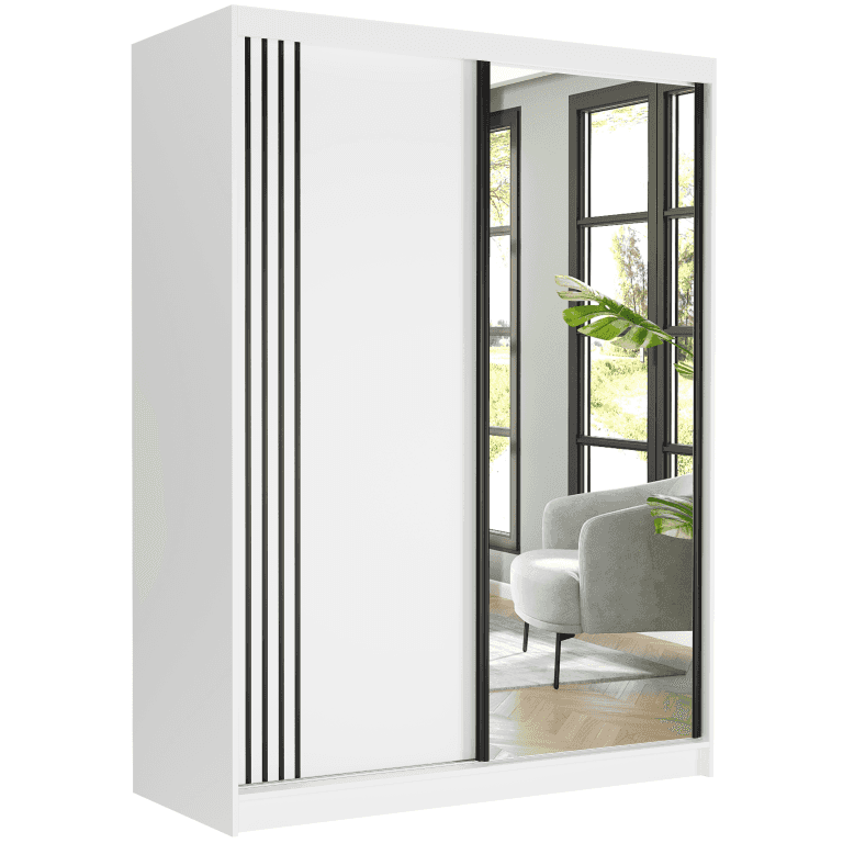 Nowoczesna szafa przesuwna z lustrem 150 x 200 x 60 cm biała z lustrem - Rivano V