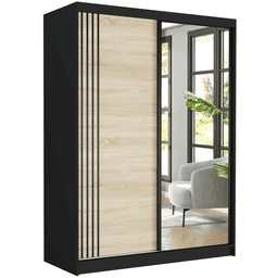 Szafa przesuwna Rivano V 150 cm czarna z lustrem 2-drzwi sonoma czarne szprosy