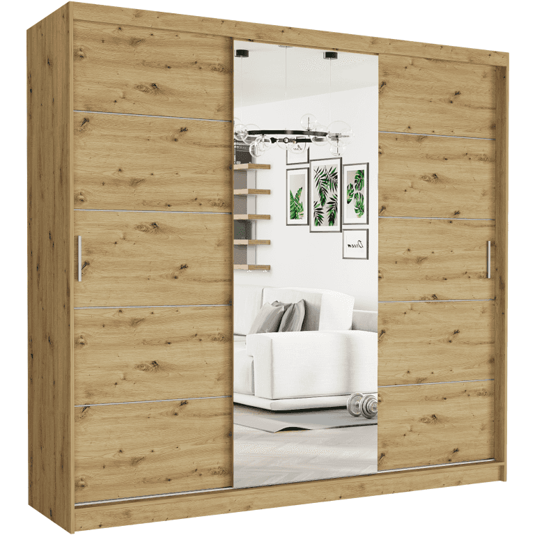 Szafa przesuwna 230 z lustrem dąb artisan 233 x 218 x 60 cm - SELVIO I