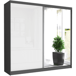 Szafa przesuwna Selvio V 233 cm antracyt z lustrem 2-drzwi biały półpołysk