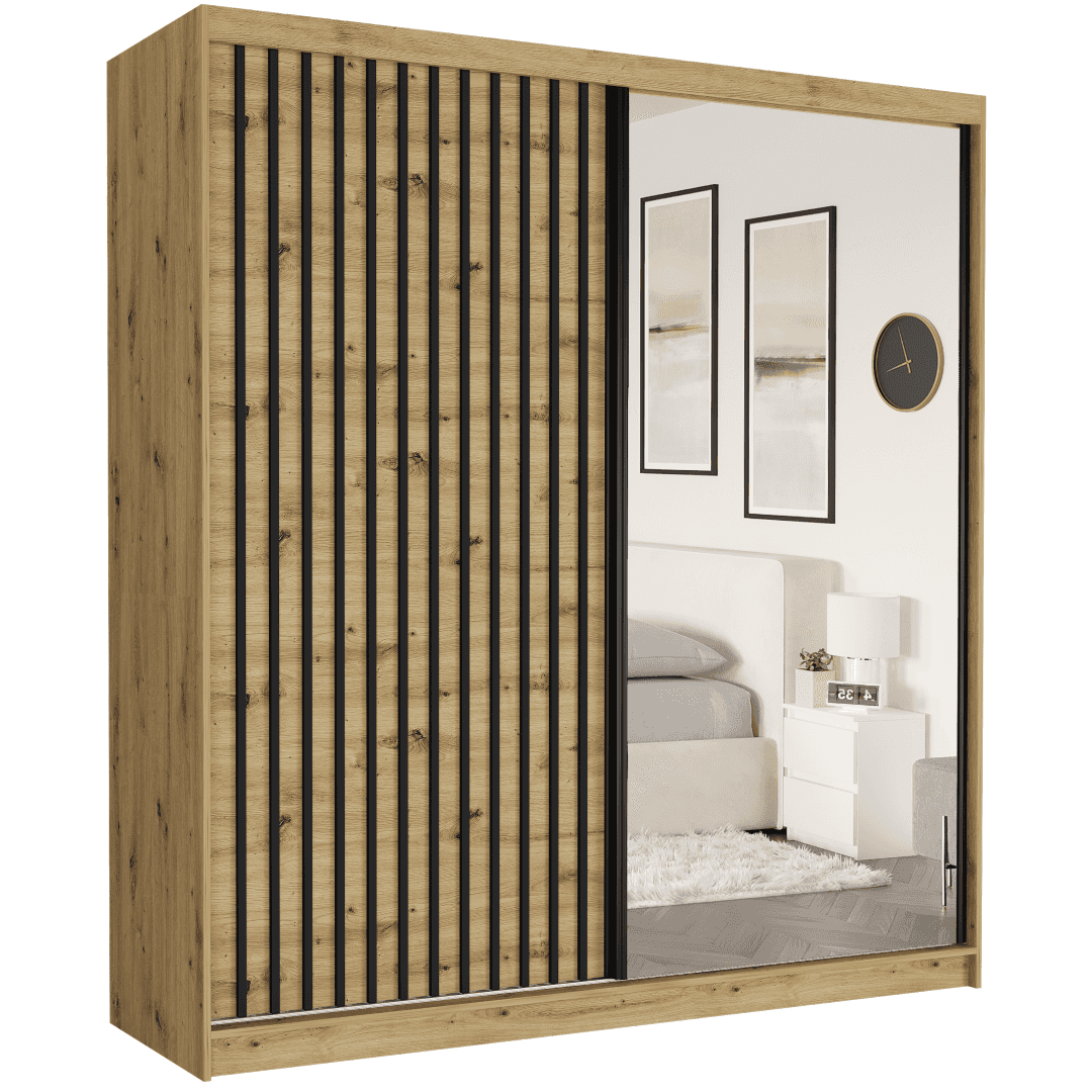 Szafa przesuwna Tivaro I 203 cm artisan z lustrem 2-drzwi artisan czarne lamele
