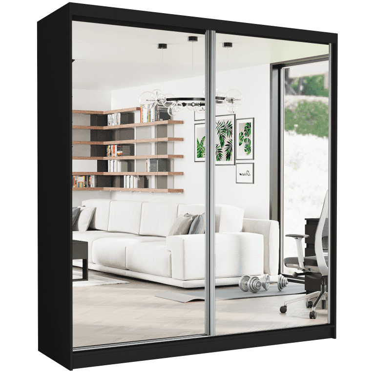 Szafa przesuwna Tivaro II 203 cm czarna z 2 lustrami 2-drzwi