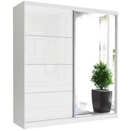 Szafa przesuwna Tivaro IV 203 cm biała z lustrem 2-drzwi biały półpołysk srebrne szprosy