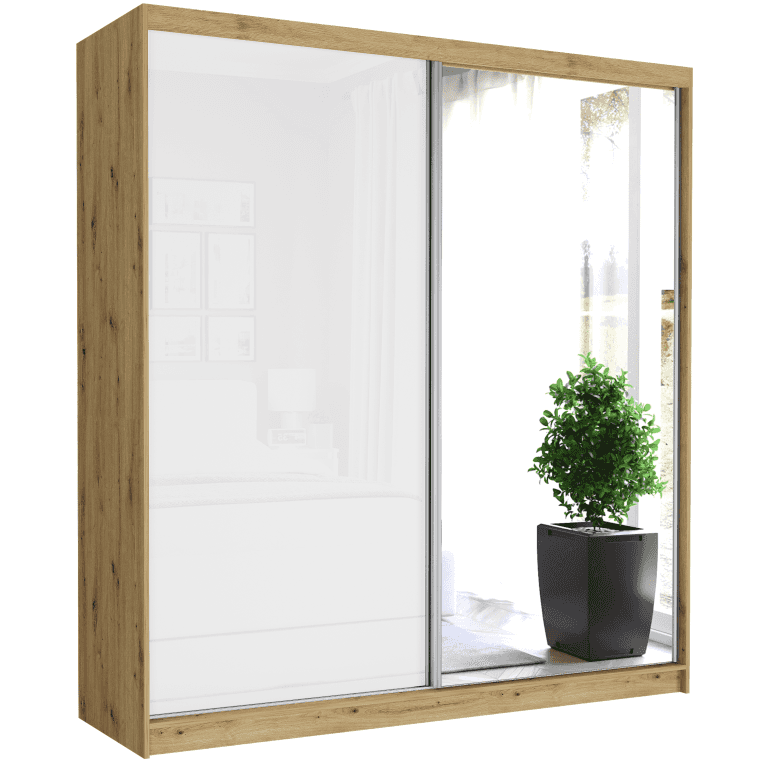 Szafa przesuwna Tivaro V 203 cm artisan z lustrem 2-drzwi biały półpołysk