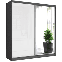 Szafa przesuwna Tivaro V 203 cm antracyt z lustrem 2-drzwi biały półpołysk