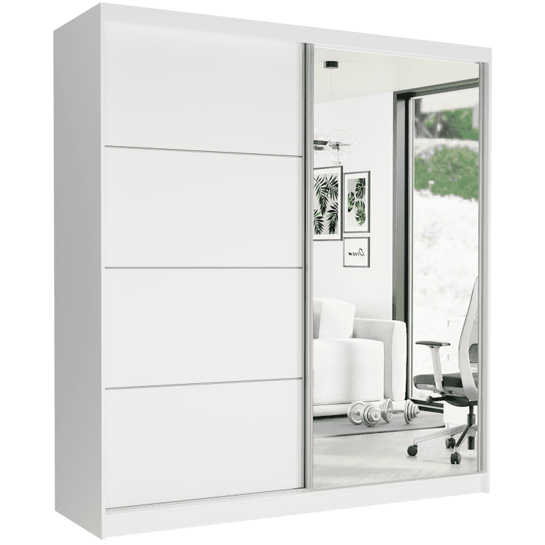 Szafa biała przesuwna z lustrem 203 x 218 x 60 cm biała srebrne szprosy - TIVARO VII