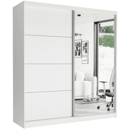 Szafa biała przesuwna z lustrem 203 x 218 x 60 cm biała srebrne szprosy - TIVARO VII
