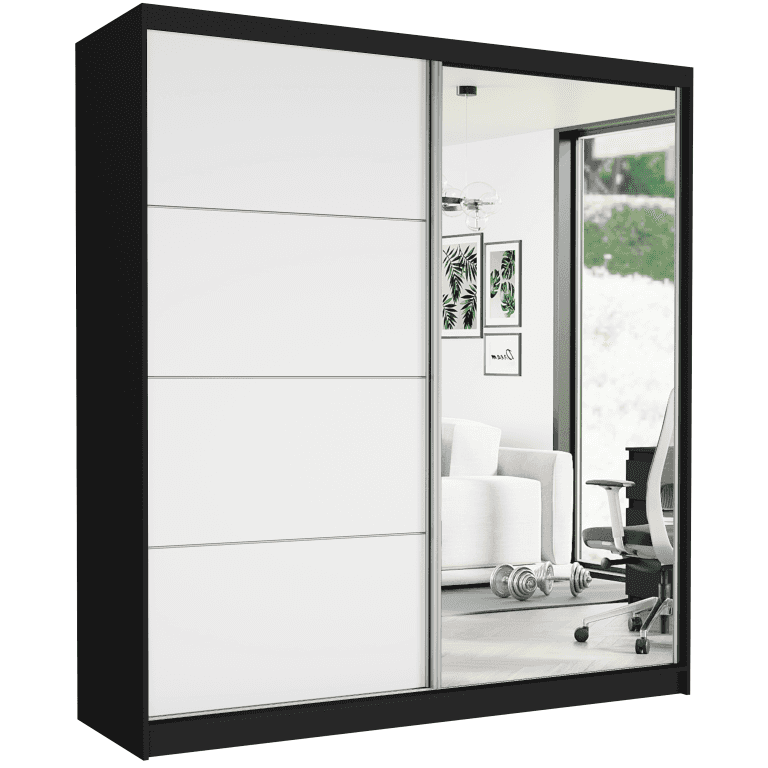 Nowoczesna szafa przesuwna 203 x 218 x 60 cm z lustrem czarno biała - TIVARO VII