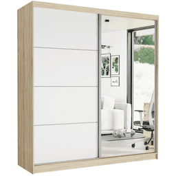 Szafa przesuwna Tivaro VII 203 cm sonoma z lustrem 2-drzwi białe srebrne szprosy