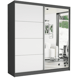 Szafa przesuwna Tivaro VII 203 cm antracyt z lustrem 2-drzwi białe srebrne szprosy