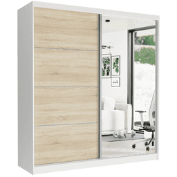 Szafa przesuwna Tivaro VIII 203 cm biała z lustrem 2-drzwi sonoma srebrne szprosy
