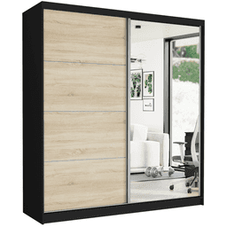 Szafa przesuwna Tivaro VIII 203 cm czarna z lustrem 2-drzwi sonoma srebrne szprosy