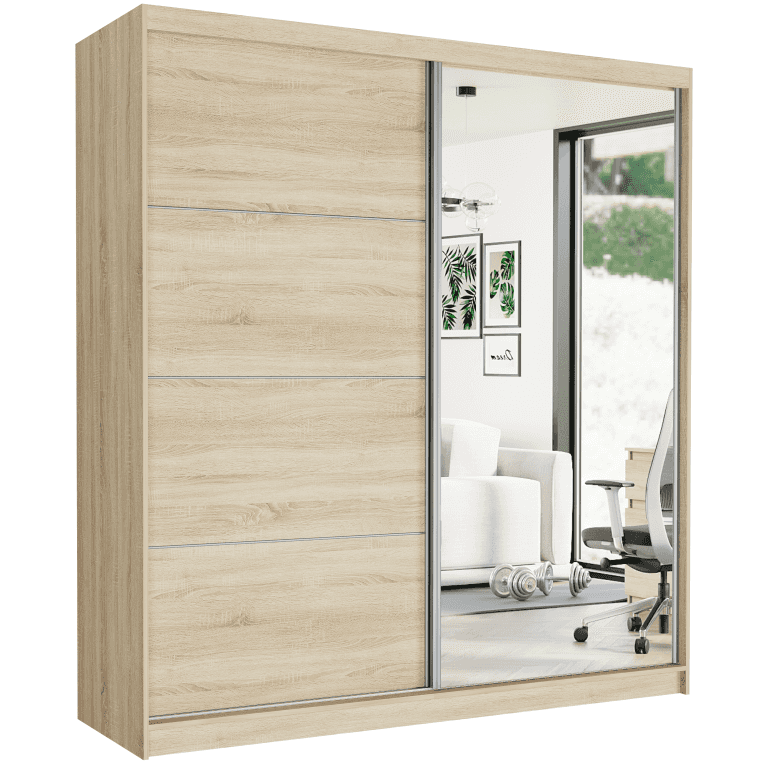 Szafa przesuwna Tivaro VIII 203 cm sonoma z lustrem 2-drzwi sonoma srebrne szprosy