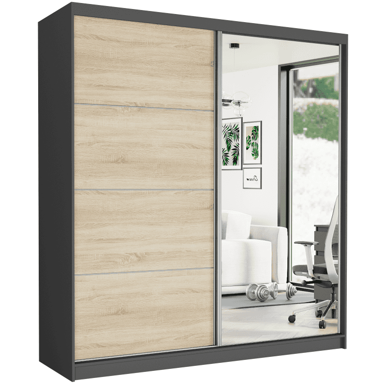 Szafa przesuwna Tivaro VIII 203 cm antracyt z lustrem 2-drzwi sonoma srebrne szprosy