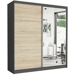 Szafa przesuwna Tivaro VIII 203 cm antracyt z lustrem 2-drzwi sonoma srebrne szprosy