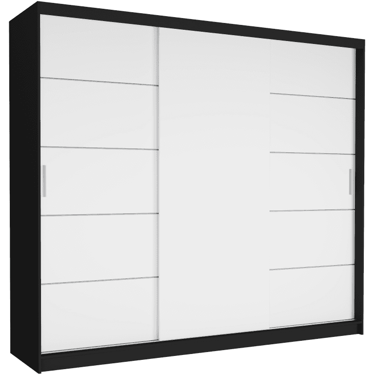 Szafa przesuwna Norvio III 250 cm czarna 3-drzwi białe srebrne szprosy