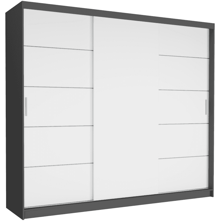 Szafa przesuwna Norvio III 250 cm antracyt 3-drzwi białe srebrne szprosy