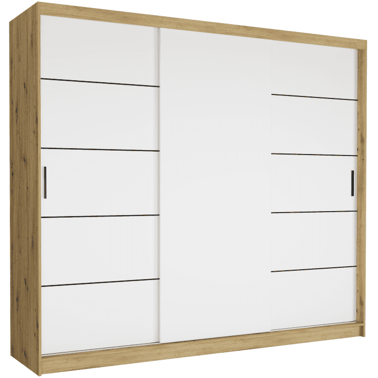 Szafa przesuwna Norvio IV 250 cm artisan 3-drzwi białe czarne szprosy
