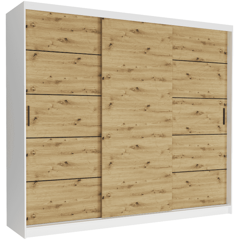 Szafa przesuwna Norvio IV 250 cm biała 3-drzwi artisan czarne szprosy