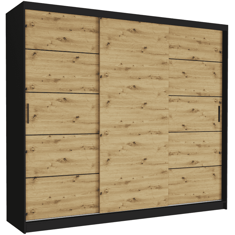 Szafa przesuwna Norvio IV 250 cm czarna 3-drzwi artisan czarne szprosy