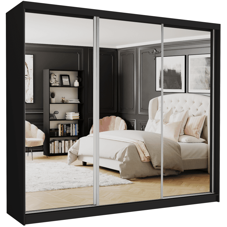 Szafa przesuwna z lustrem duża 250 x 218 x 60 cm czarna - NARVIO V