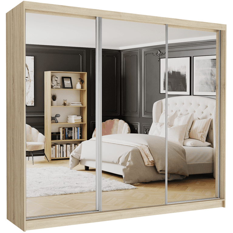Szafa przesuwna Norvio V 250 cm sonoma z 3 lustrami 3-drzwi