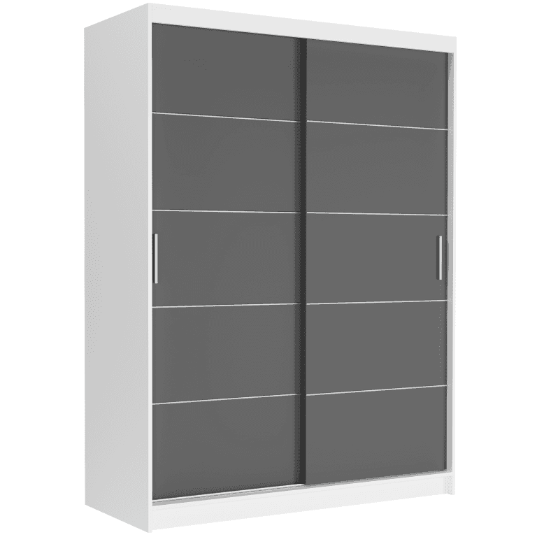 Szafa przesuwna Rivano IV 150 cm biała 2-drzwi antracyt drzwi srebrne szprosy