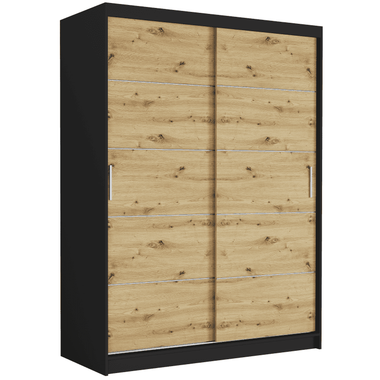 Szafa przesuwna Rivano IV 150 cm czarna 2-drzwi artisan srebrne szprosy