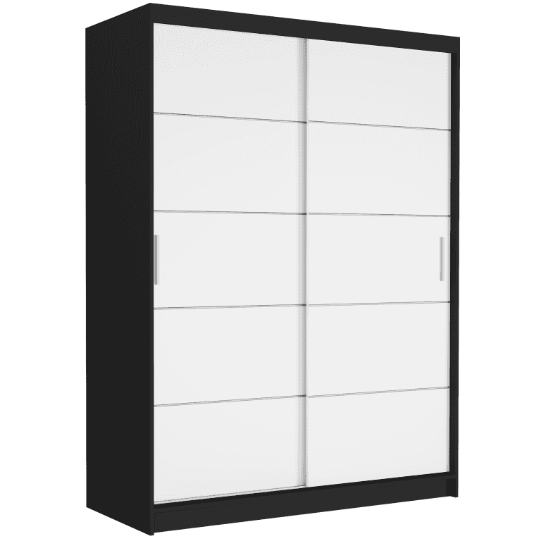 Szafa przesuwna Rivano IV 150 cm czarna 2-drzwi białe srebrne szprosy