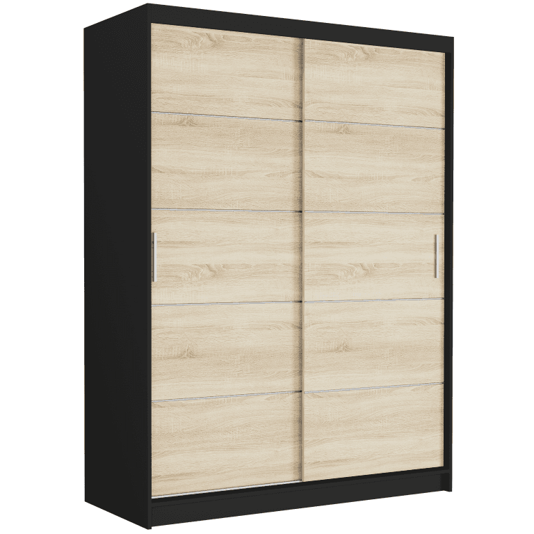 Szafa przesuwna Rivano IV 150 cm czarna 2-drzwi sonoma srebrne szprosy