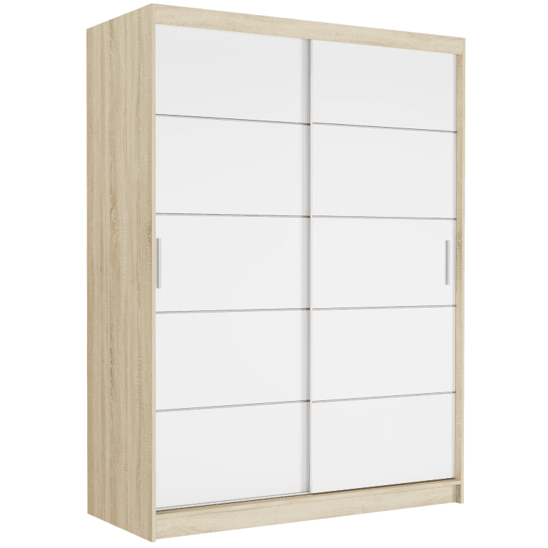 Szafa przesuwna Rivano IV 150 cm sonoma 2-drzwi białe srebrne szprosy