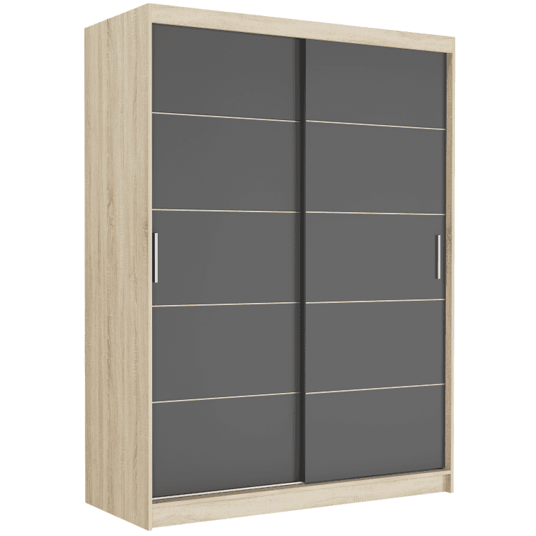 Szafa przesuwna Rivano IV 150 cm sonoma 2-drzwi antracyt srebrne szprosy