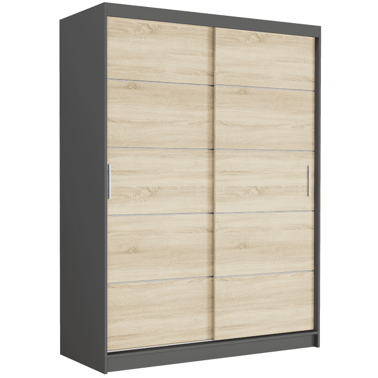 Szafa przesuwna Rivano IV 150 cm antracyt 2-drzwi sonoma srebrne szprosy