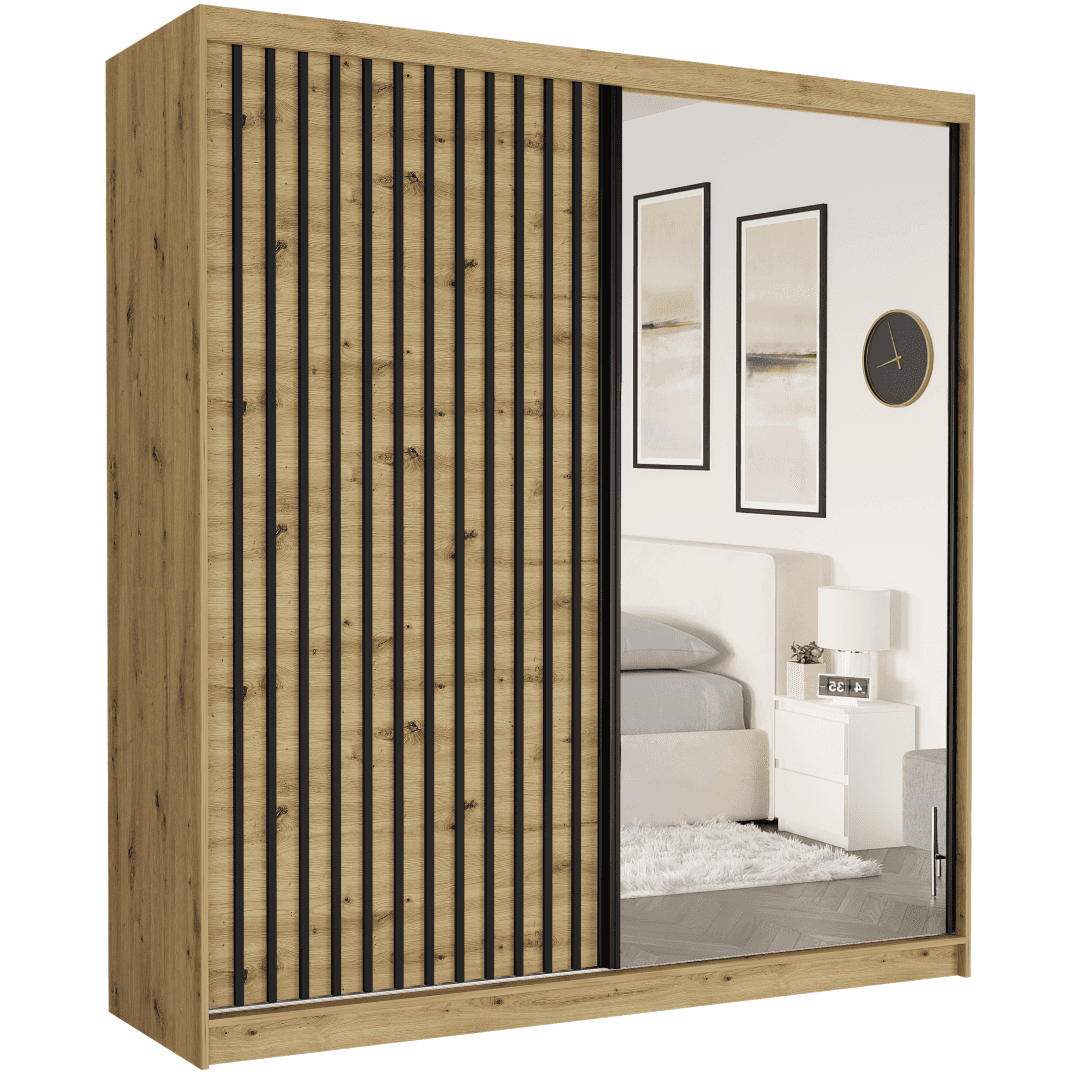 Szafa przesuwna Tivaro I 203 cm artisan z lustrem 2-drzwi artisan czarne lamele