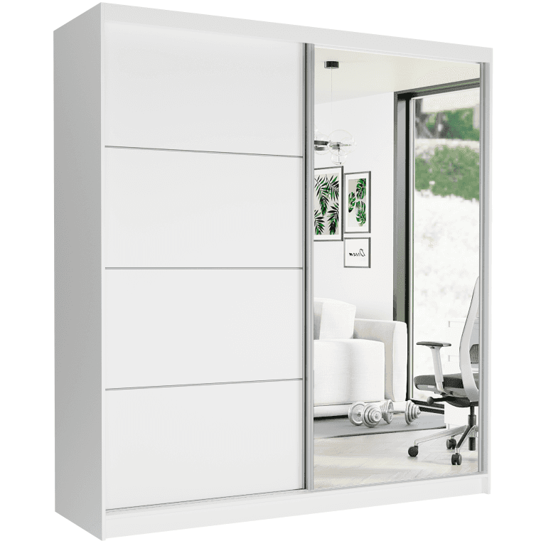 Szafa biała przesuwna z lustrem 203 x 218 x 60 cm biała srebrne szprosy - TIVARO VII