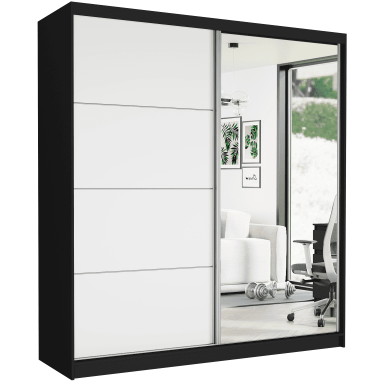 Nowoczesna szafa przesuwna 203 x 218 x 60 cm z lustrem czarno biała - TIVARO VII