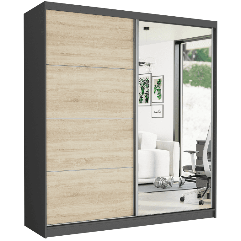 Szafa przesuwna Tivaro VIII 203 cm antracyt z lustrem 2-drzwi sonoma srebrne szprosy