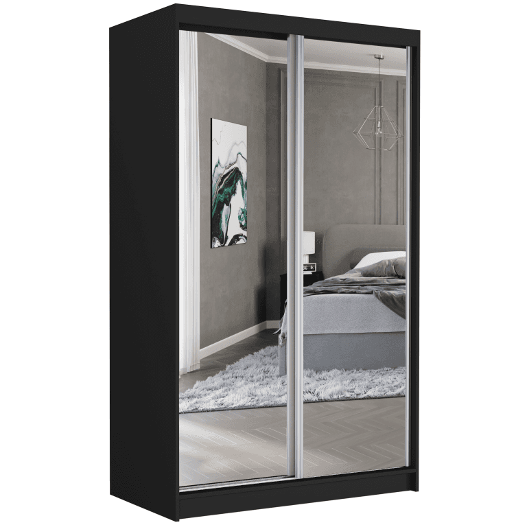 Szafa przesuwna Vega II 120 cm czarna z 2 lustrami 2-drzwi