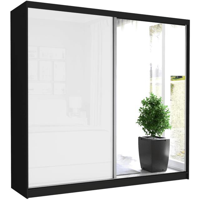 Szafa przesuwna Selvio V 233 cm czarna z lustrem 2-drzwi biały półpołysk