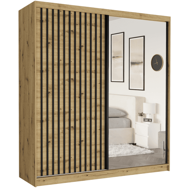Szafa przesuwna Tivaro I 203 cm artisan z lustrem 2-drzwi artisan czarne lamele