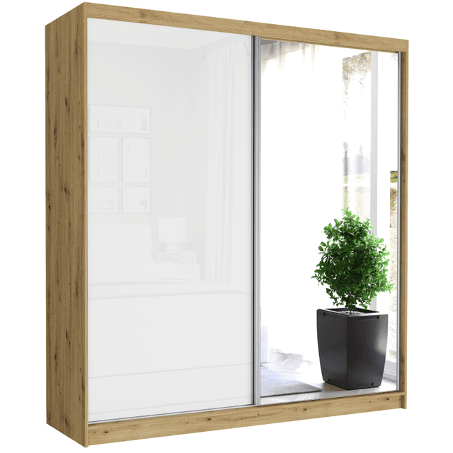 Szafa przesuwna Tivaro V 203 cm artisan z lustrem 2-drzwi biały półpołysk