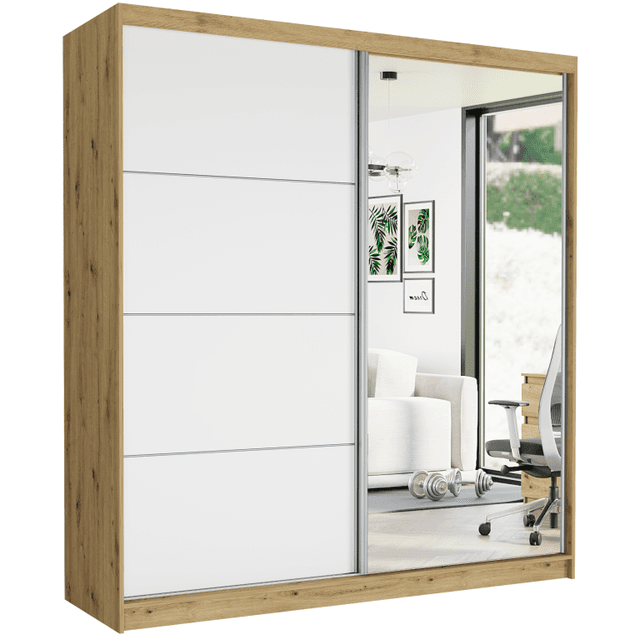 Szafa przesuwna Tivaro VII 203 cm artisan z lustrem 2-drzwi białe srebrne szprosy