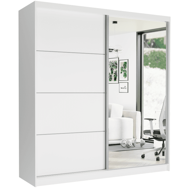 Szafa biała przesuwna z lustrem 203 x 218 x 60 cm biała srebrne szprosy - TIVARO VII