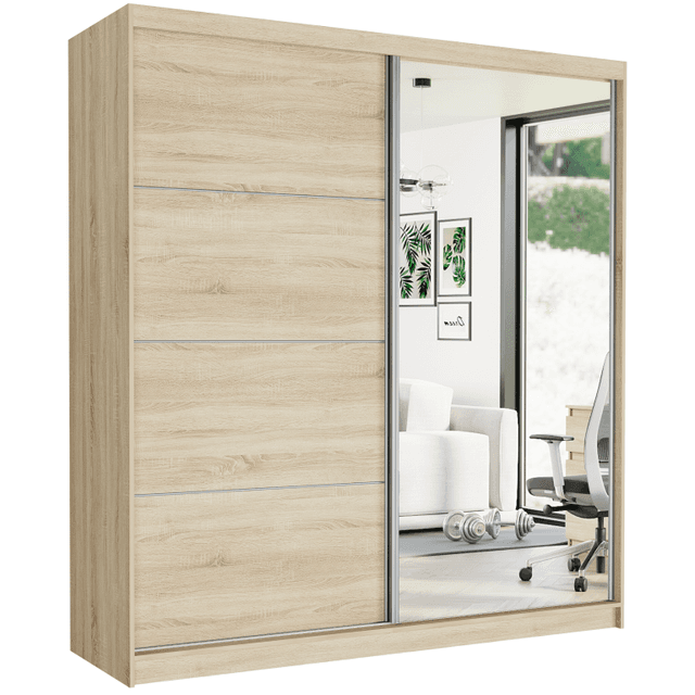 Szafa przesuwna Tivaro VIII 203 cm sonoma z lustrem 2-drzwi sonoma srebrne szprosy